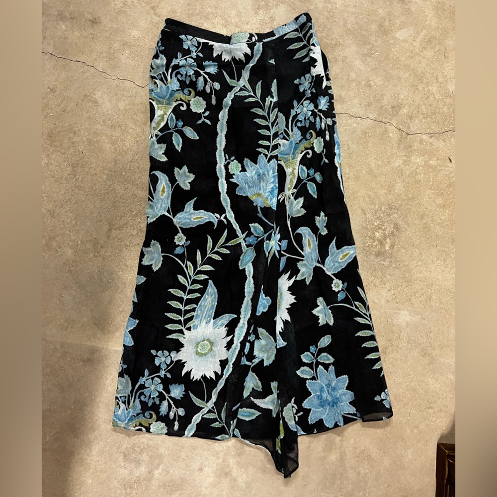 Armani Collezioni Black Floral Linen Maxi Skirt, size 10